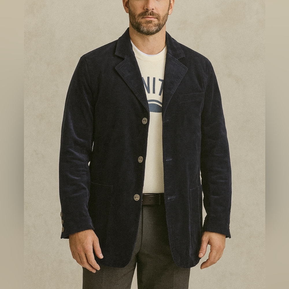 Vintage Y2K G-UNIT CO Velvet  Navy Blue Men's Blazer XL(18-20) Preppy Grunge